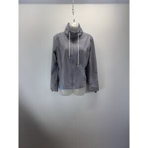 AMI Jacket Lightweight Jacket Black White Striped Zip Roll Tab Sleeve Women’s L